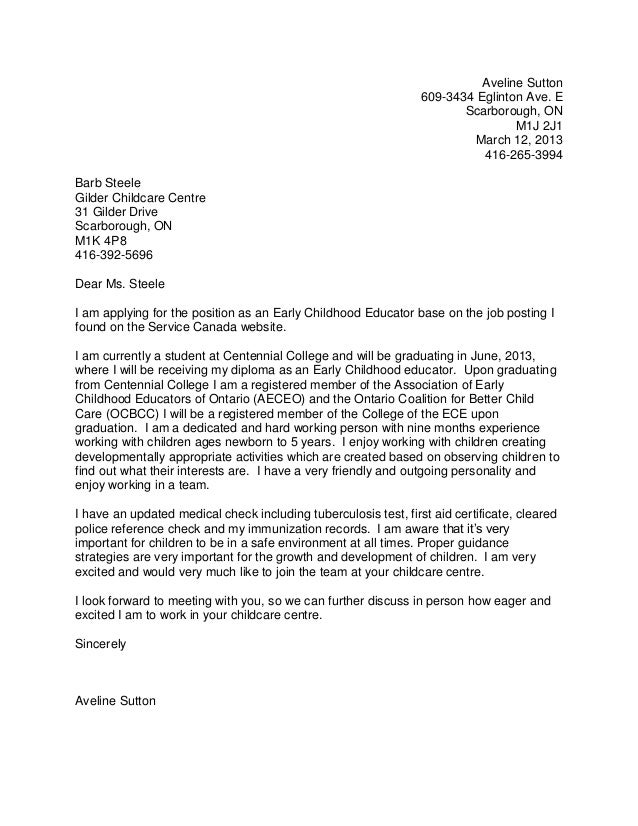 preschool teacher cover letter samples