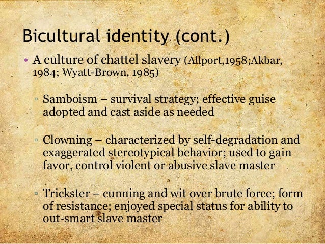a paper on slave identity and african american culture Racial identity: reflection paper the people referred to today as african americans were neither african nor american they were not americans because slave,. a paper on slave identity and african american culture Racial identity: reflection paper the people referred to today as african americans were neither african nor american they were not americans because slave,.
