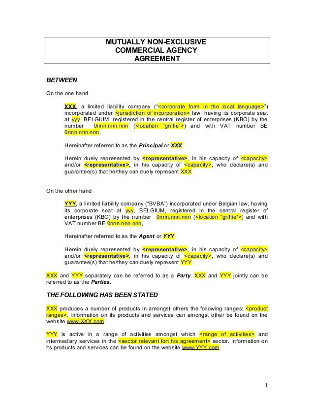 Non Exclusive Agency Agreement Template