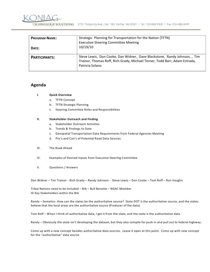steering committee meeting agenda template