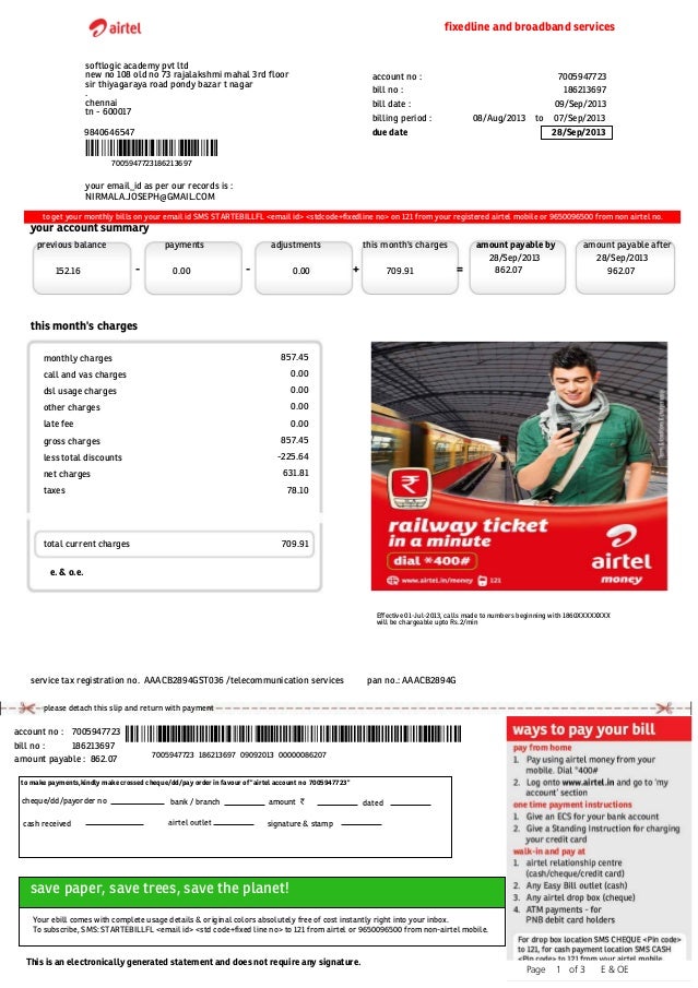 airtel postpaid bill pdf