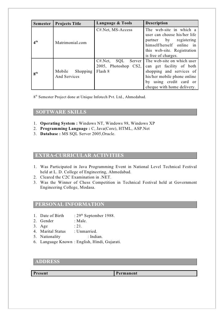 resume for freshers engineering for computer science plks tk college engineering resumes
