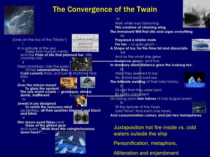 a review of thomas hardys poem the convergence of the twain Thomas hardy's poetic response to the 1912 titanic disaster, the convergence of the twain, takes a contentious approach to the artistic treatment of a traumatic event—an approach the scholar emerson brown believes may warrant doubts of hardy's moral character brown suggests the poem is. a review of thomas hardys poem the convergence of the twain Thomas hardy's poetic response to the 1912 titanic disaster, the convergence of the twain, takes a contentious approach to the artistic treatment of a traumatic event—an approach the scholar emerson brown believes may warrant doubts of hardy's moral character brown suggests the poem is.