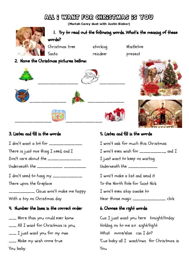 All I want for Christmas is you worksheet
