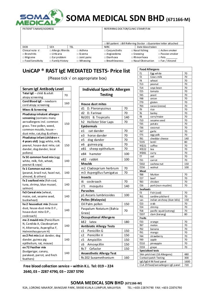 Allergy allergen testing uni cap ® rast ige mediated tests pric…