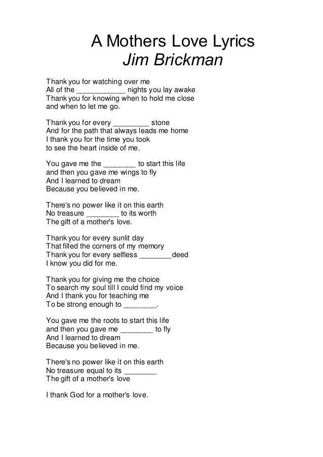 Your Mother's Love By Sundar Popo Lyrics A mothers love lyric missing