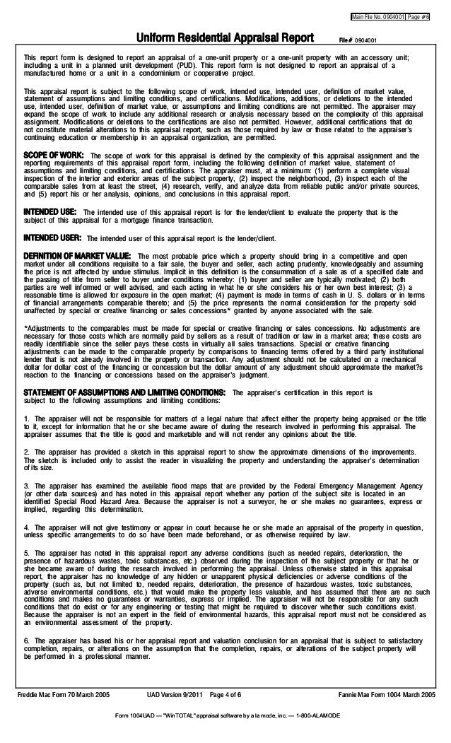 form uniform appraisal residential report