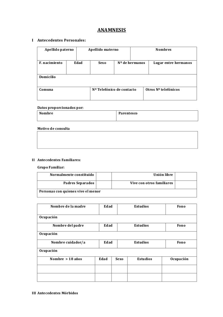 HISTORIA CLINICA ANAMNESIS historia clinica anamnesis: