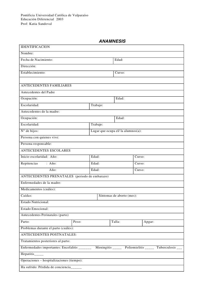 HISTORIA CLINICA ANAMNESIS historia clinica anamnesis: