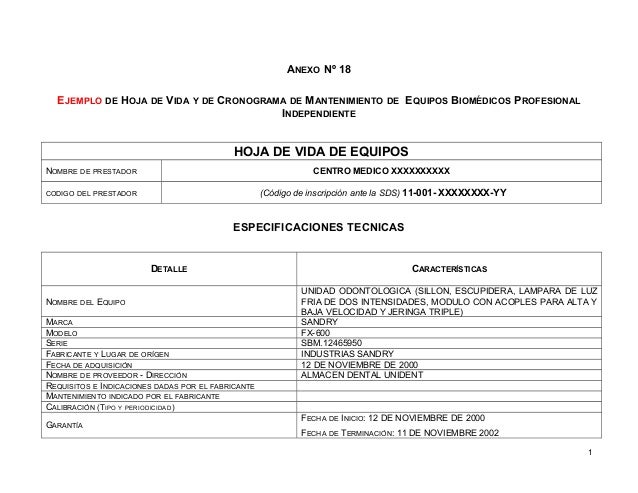 Anexo n° 18 ejemplo hoja de vida de equipos