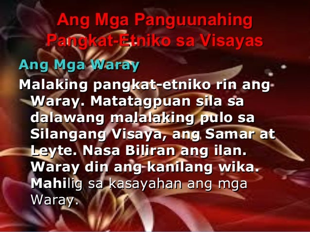 Mga Halimbawa Ng Pangkat Etniko Sa Visayas