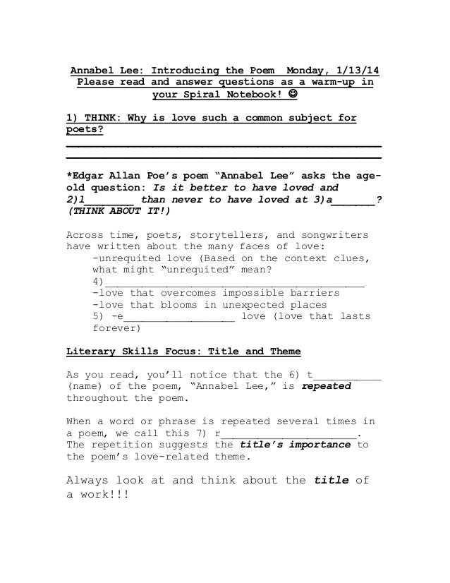 annabel lee essay - introduction Annabel lee by edgar allan poe essay may 11 gradually, the mood grows gloomier and gloomier as annabel lee is kidnapped and then killed. annabel lee essay - introduction Annabel lee by edgar allan poe essay may 11 gradually, the mood grows gloomier and gloomier as annabel lee is kidnapped and then killed.