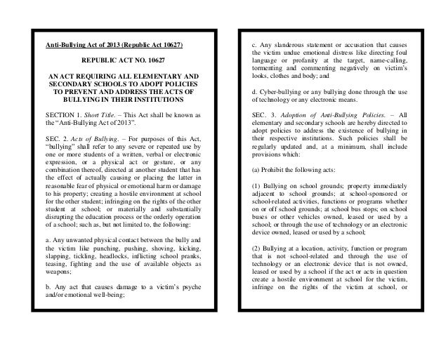 cause and effect of anti bullying act of 2013