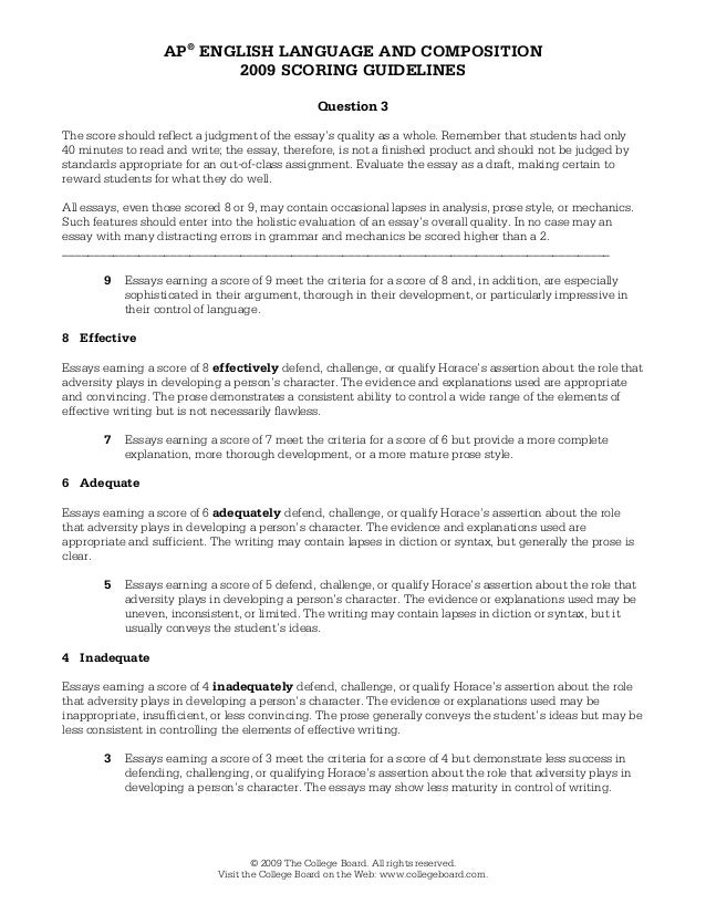 2007 ap english language and composition free response questions sample essays
