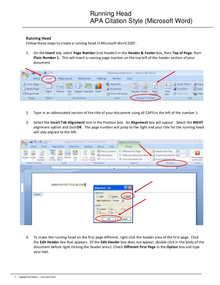 Running Head APA Citation Style, Microsoft Word