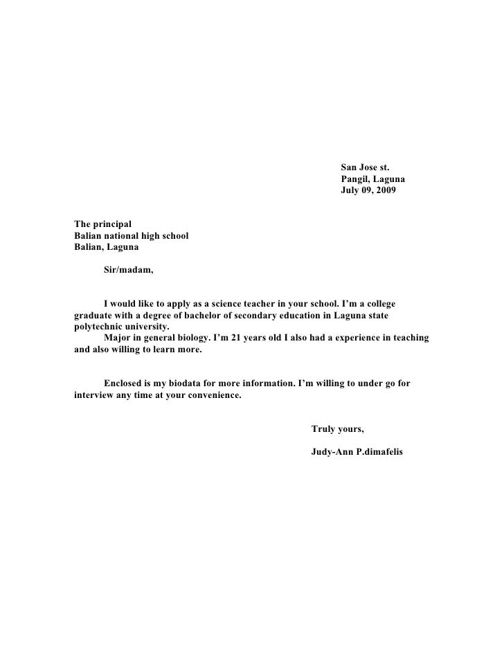 Letter format for application for school admission