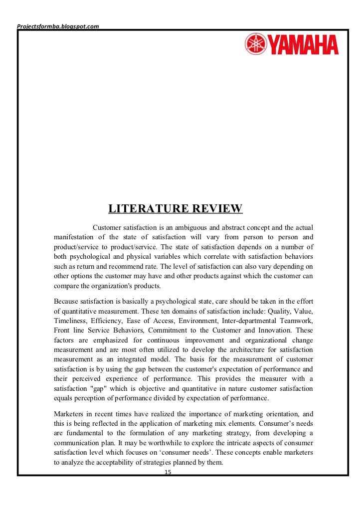 Literature review of customer satisfaction pdf