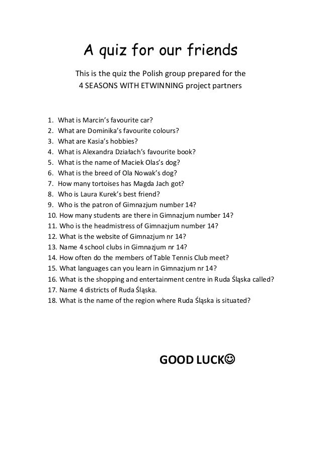A quiz for our friends