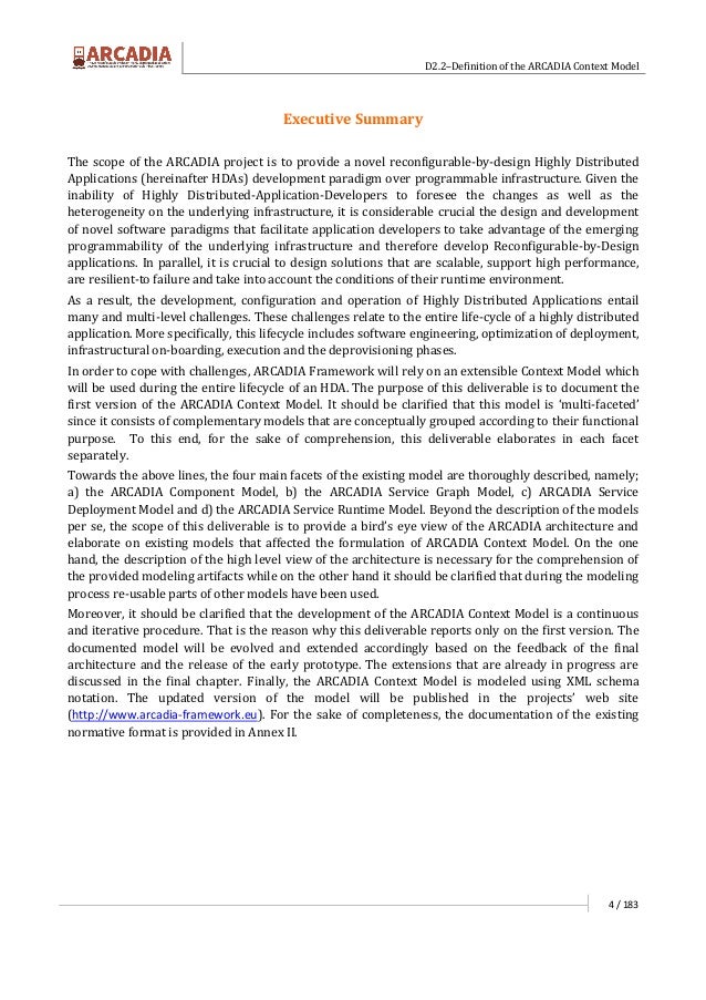 Definition of the ARCADIA project context model