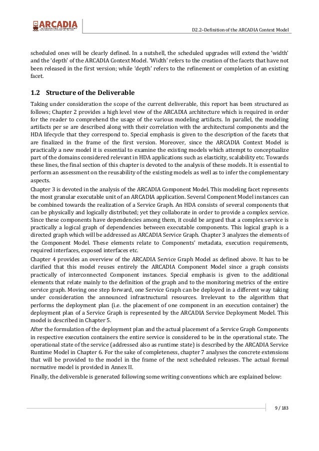 Definition of the ARCADIA project context model