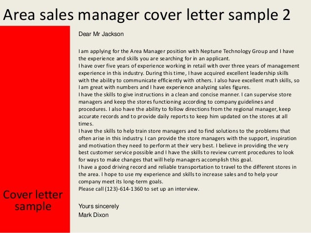 Cover letter for area sales manager position