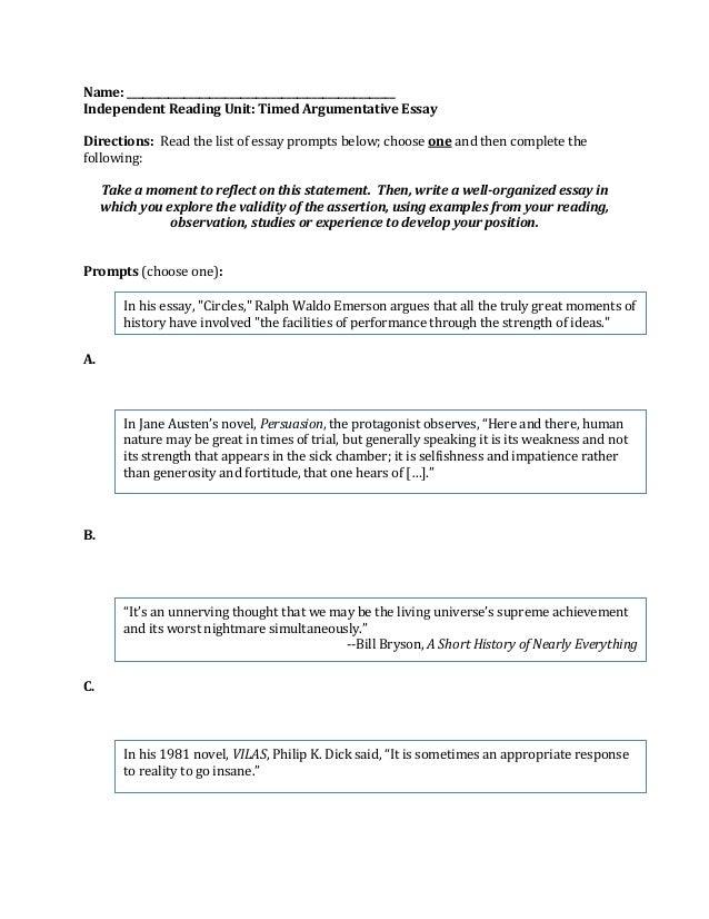 Sample argument essay prompts