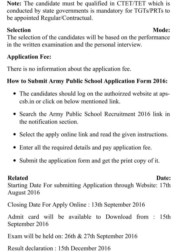 Army public school govt jobs recruitment 2016 latest 8000 pgt,tgt,prt posts results