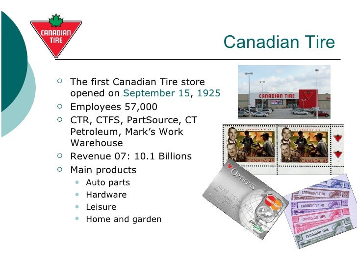 business requirements at canadian tire essay The canadian tire corporation (ctc) was initiated in 1922 when two brothers opened an auto parts store and garage in toronto, canada from 1922 to 2003, their organization grew into a much larger network of businesses, including retail, financial services, and petroleum operations (haggerty, 2003). business requirements at canadian tire essay The canadian tire corporation (ctc) was initiated in 1922 when two brothers opened an auto parts store and garage in toronto, canada from 1922 to 2003, their organization grew into a much larger network of businesses, including retail, financial services, and petroleum operations (haggerty, 2003).