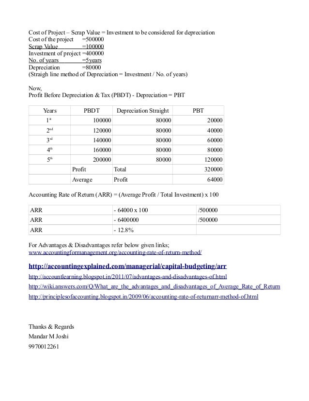 Accounting Rate of Return ARR example