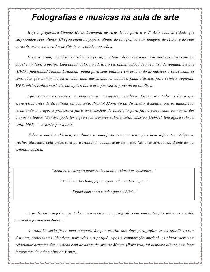 Arte 7º ano monet e a música simone helen drumond