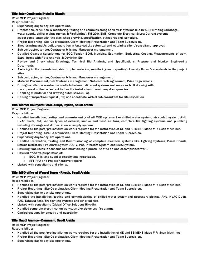 sample hotel engineer resume