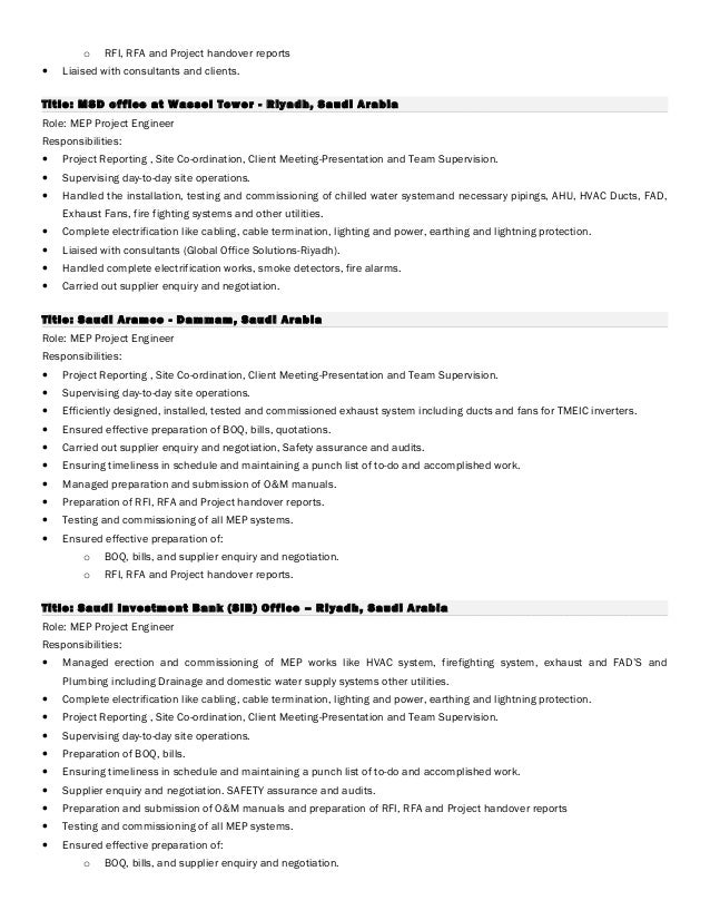 mep engineer resumes