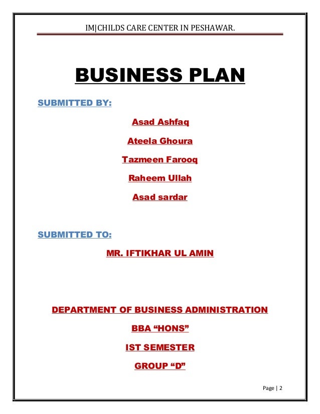 Example business plan for daycare