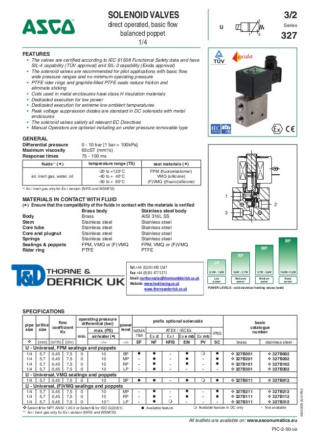 ASCO ATEX Solenoid Valves - 327 Series - Spec Sheet asco solenoid valve wiring diagram 