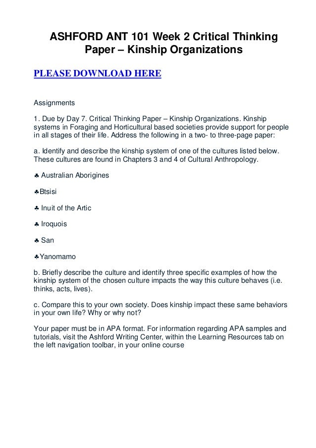 Critical thinking application paper kinship organizations