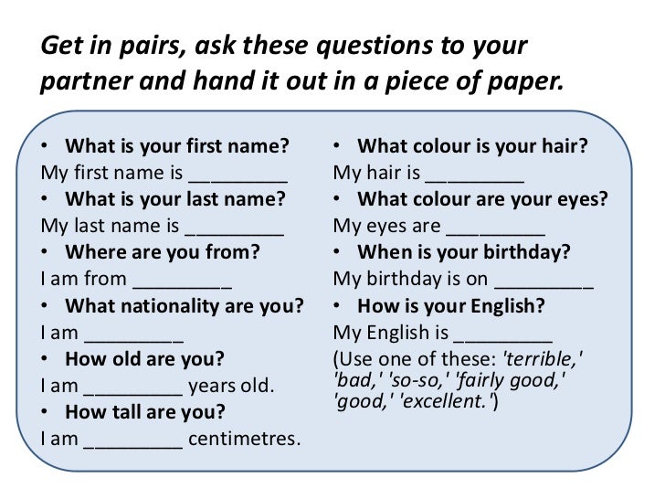 Asking for and giving personal information