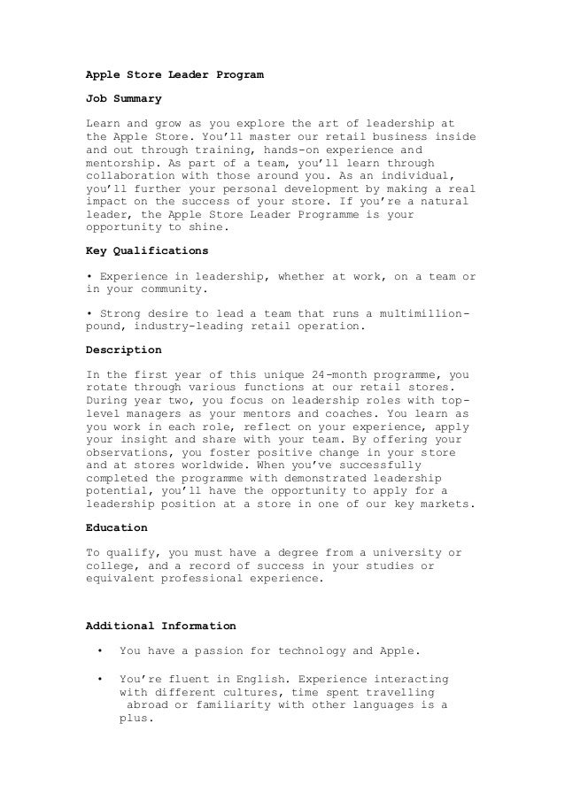 Cover letters for apple retail jobs