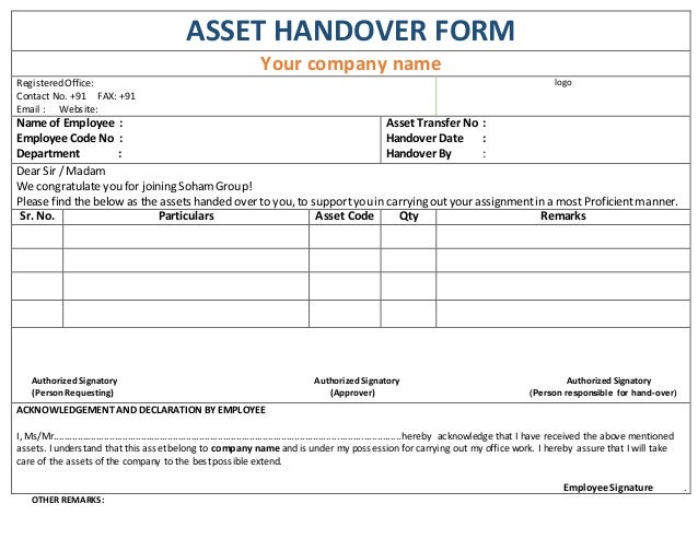 Handing Over Notes Template