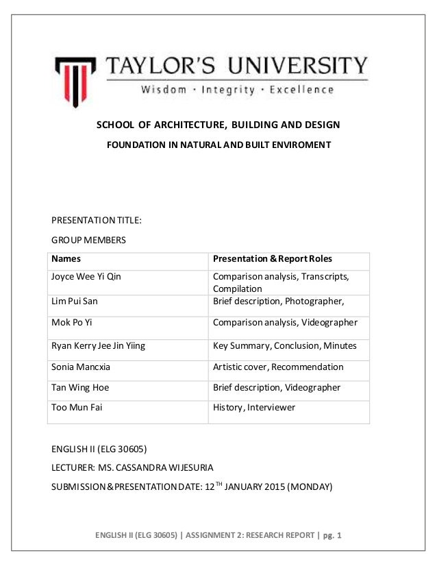Basic report structure - De Montfort University Library