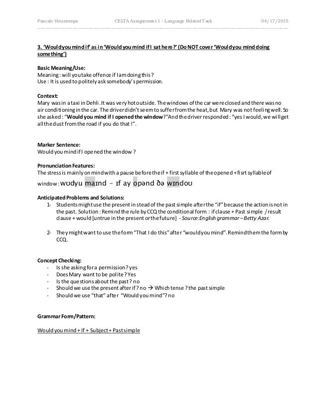 Celta Assignment 1