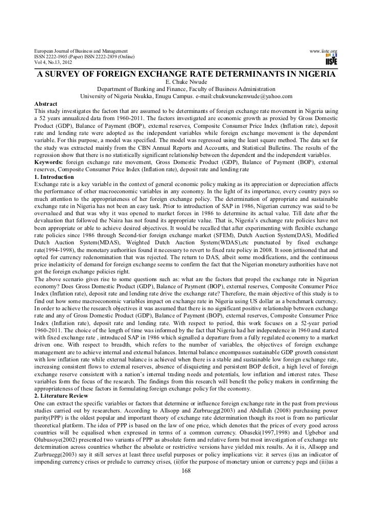 Determinants of exchange rate