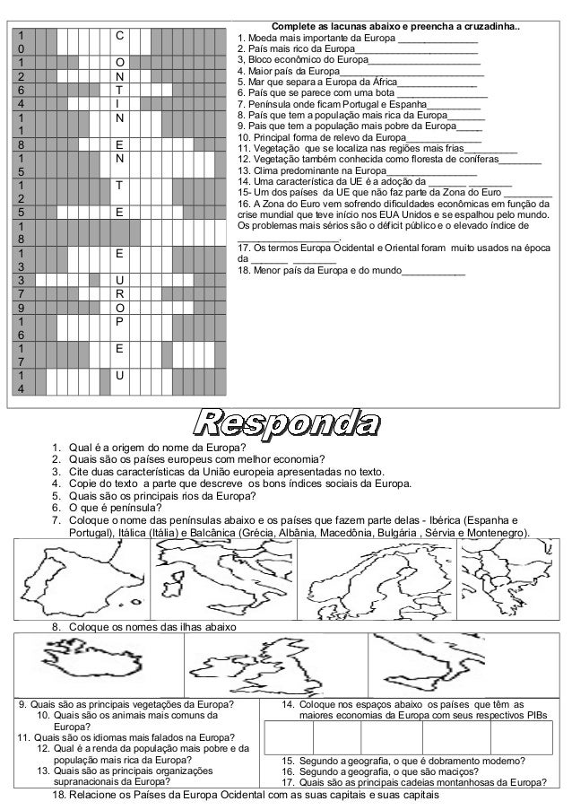 Atividades sobre a europa Atividades sobre a europa