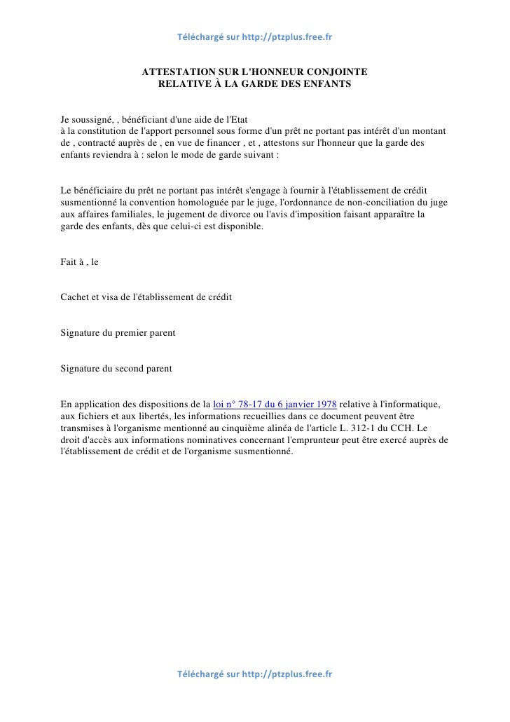 Modele attestation garde alternee - Document Online