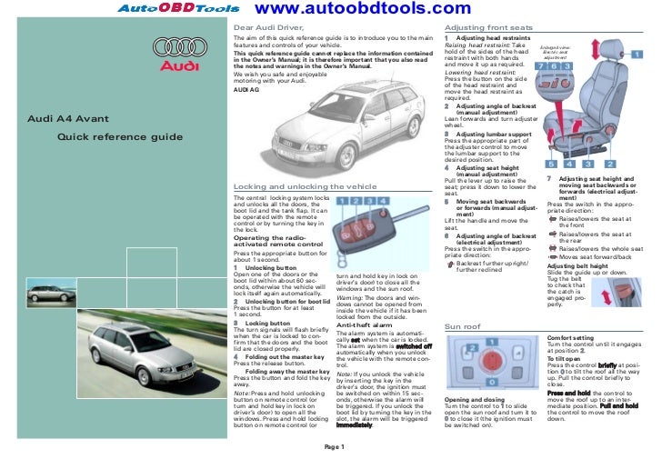 Audi A4 Quick Reference Guide Diagram User Manual