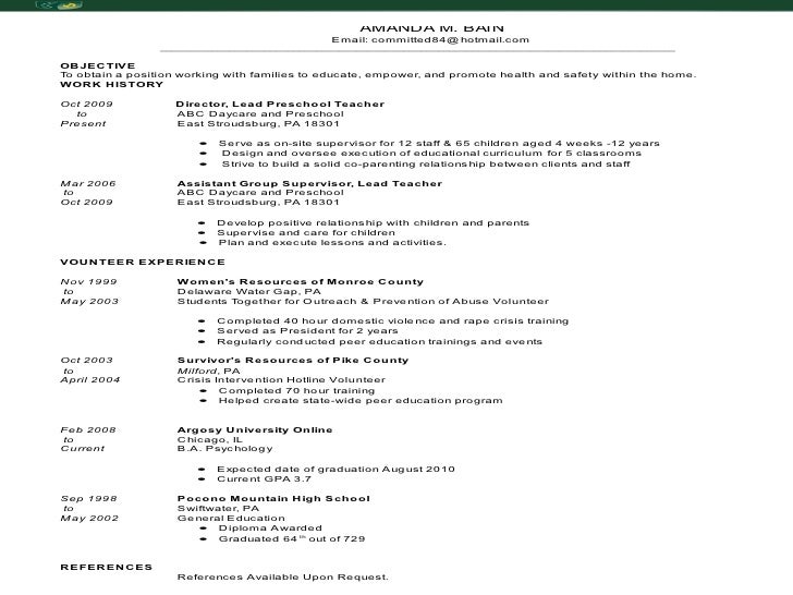 bachelor of science resumes