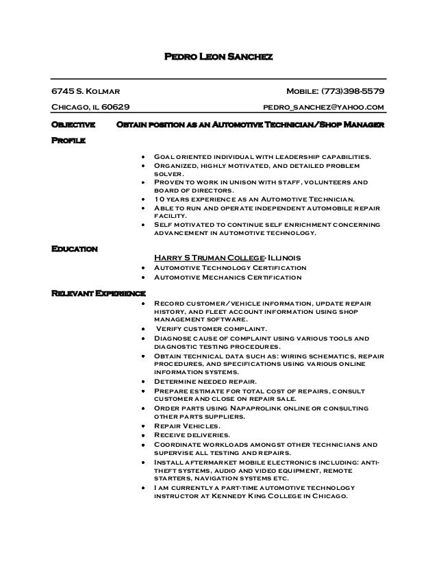 Automotive technicianresumetemplate