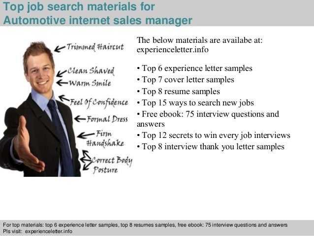 ... 4. Top job search materials for Automotive internet sales manager ... Internet Sales Manager Internet Sales Manager ... 4. Top job search materials for Automotive internet sales manager ...