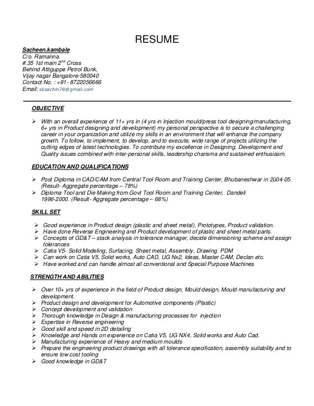 Sample resume for assembly technician