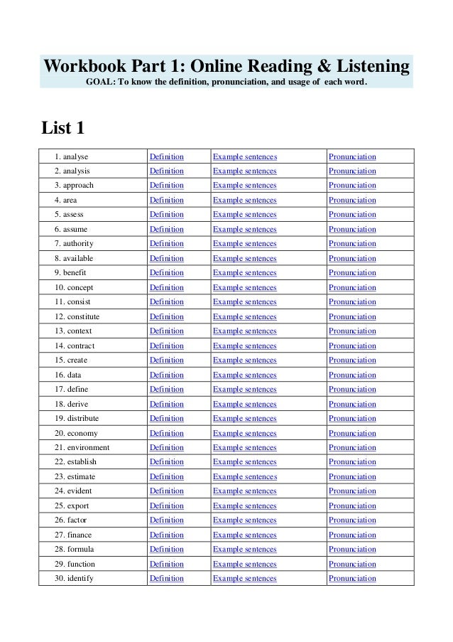AWL Academic Word List Workbook 01 Guided Listening Practice for P…