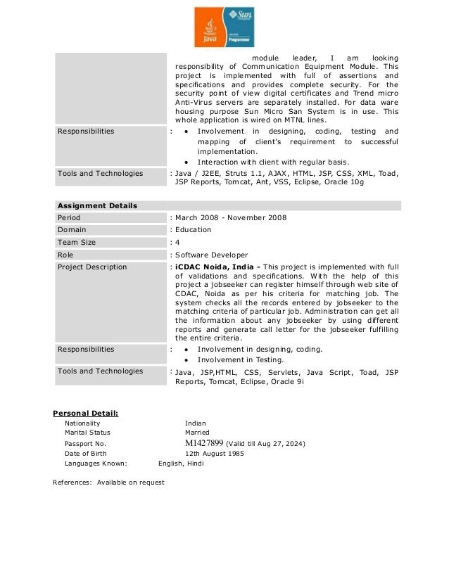 j2ee java resume